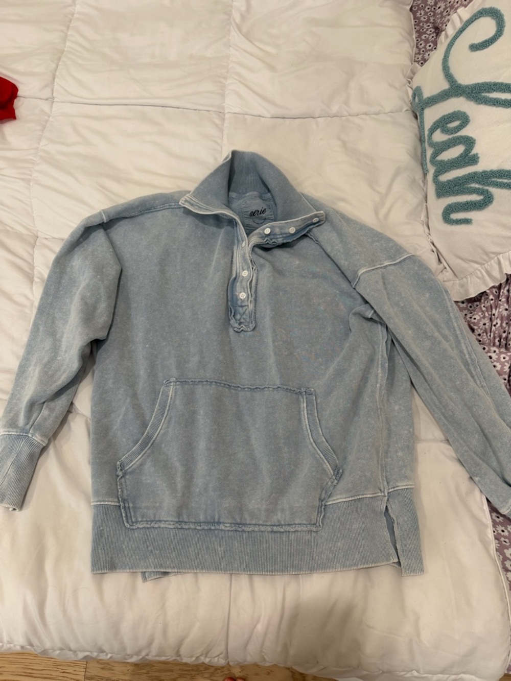 Aerie Light Wash blue Pullover Quarter-Snap Sweatshirt
